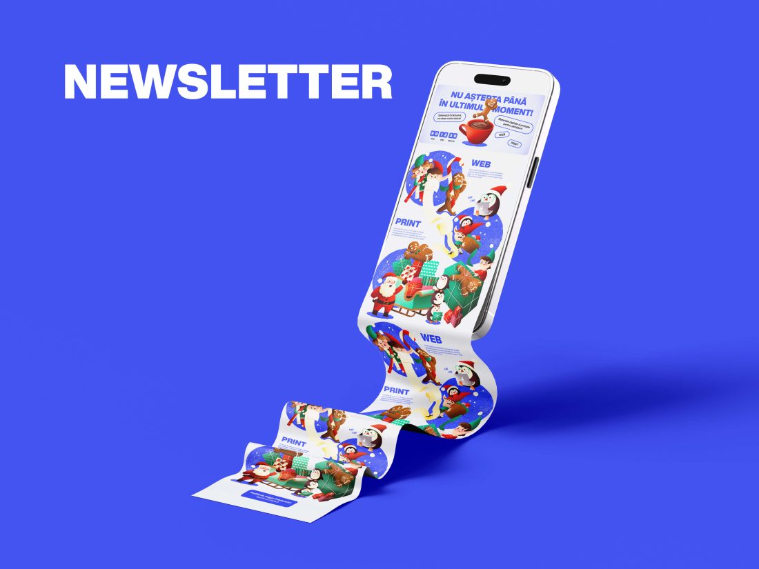 Imagine cu personalizare de newslettere corporate pentru sărbători și Crăciun.